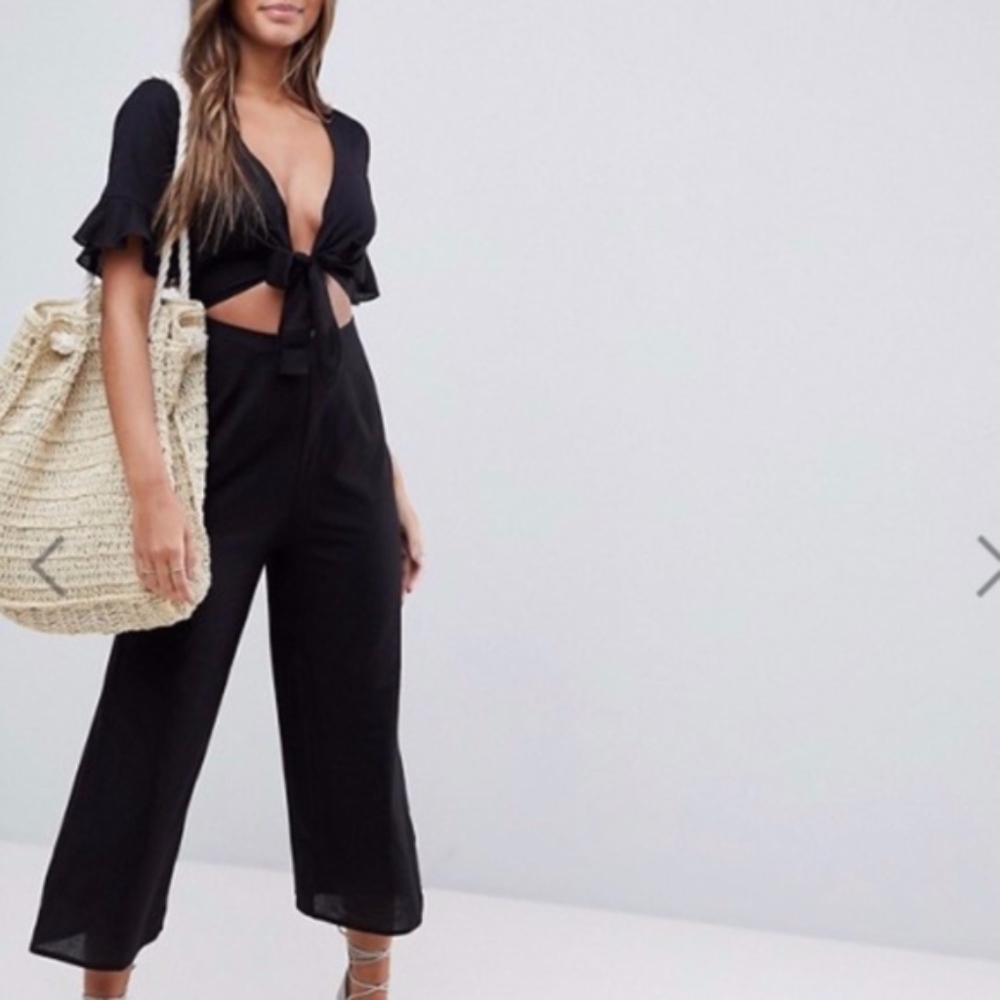 linen mix asos Jumpsuit cut out black